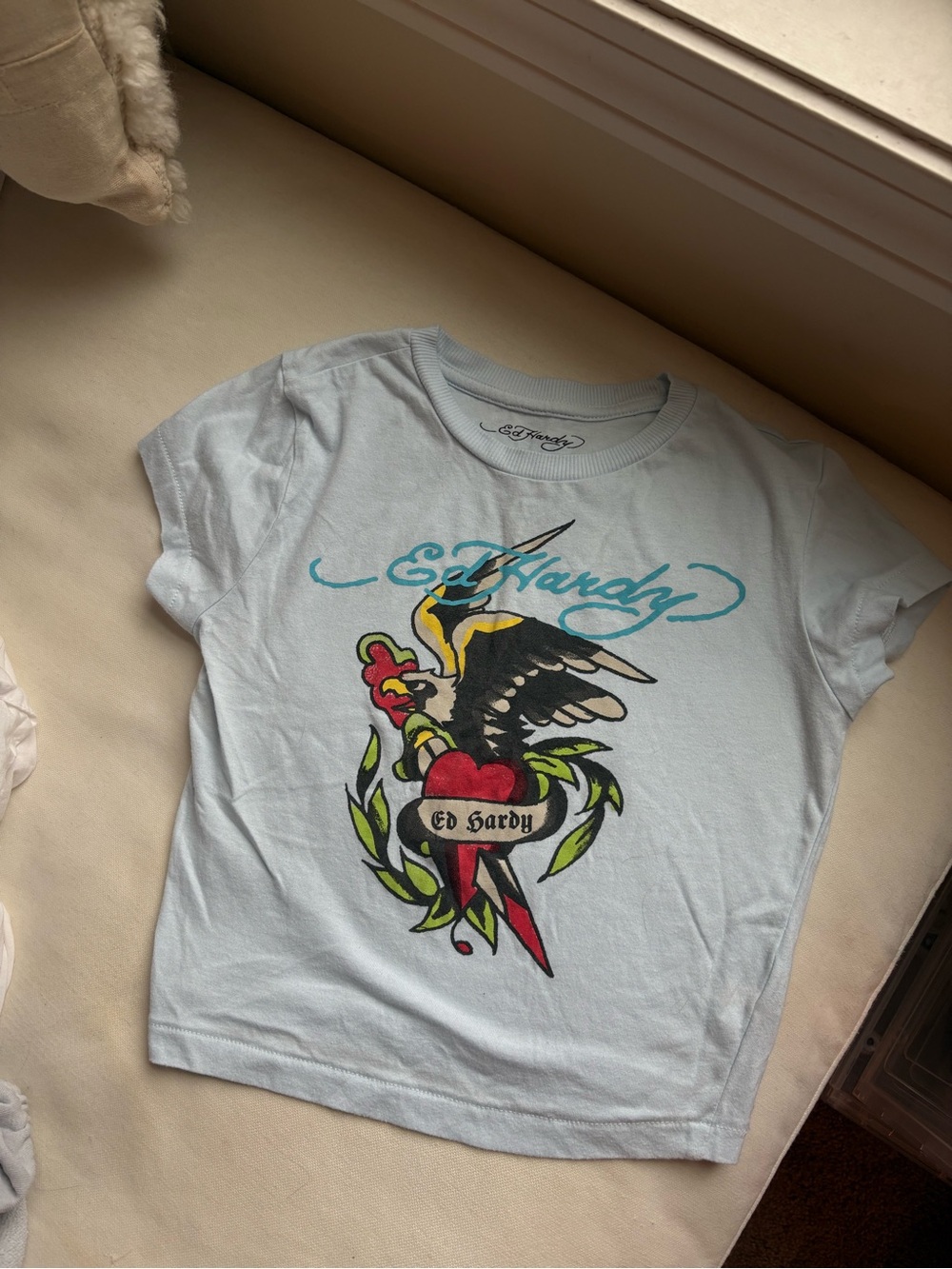 Ed Hardy Light Blue Tattoo Heart & Eagle Tee
